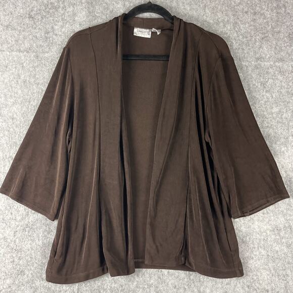 Chicos Travelers Cardigan Womens Large 2 Brown Slinky Knit Open Front Casual - Picture 1 of 11